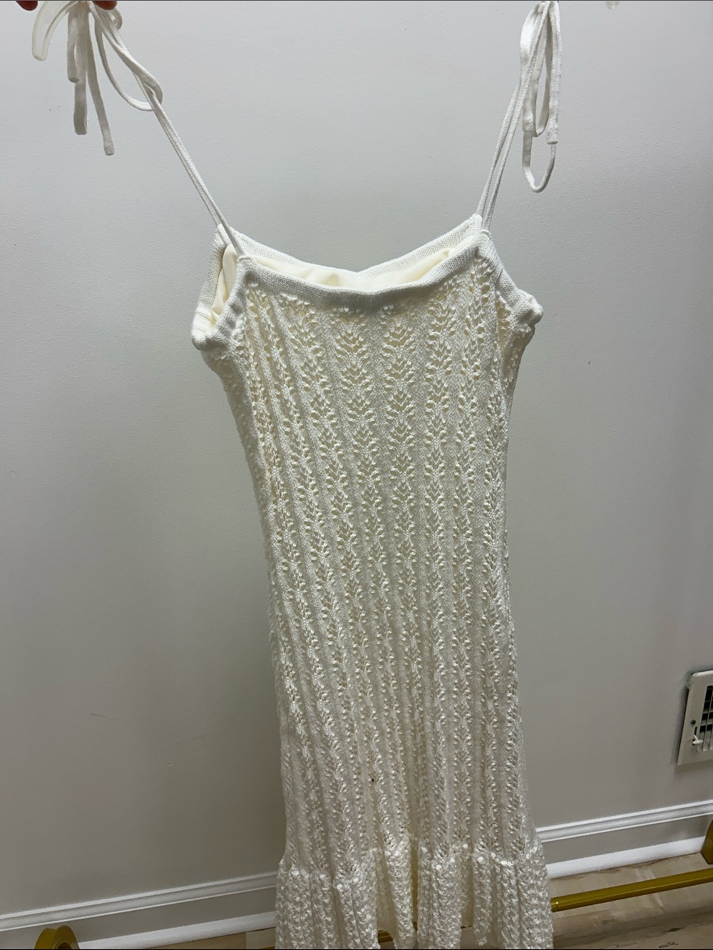 Lush Ivory Knit Midi Dress with Tie Straps lined inside image 2